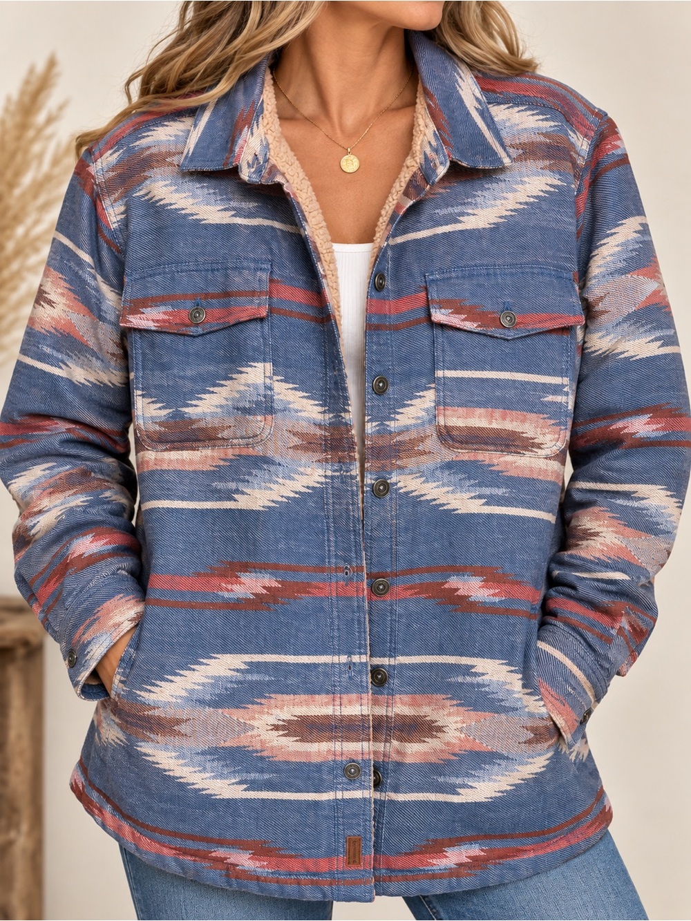 Ariat Chimayo Sherpa Lined Western Shacket Jacket Women XXL Southwestern #491